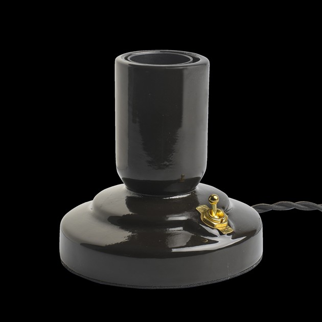 RETRO bordslampa porslin black 1,8m tvinnad textilkabel