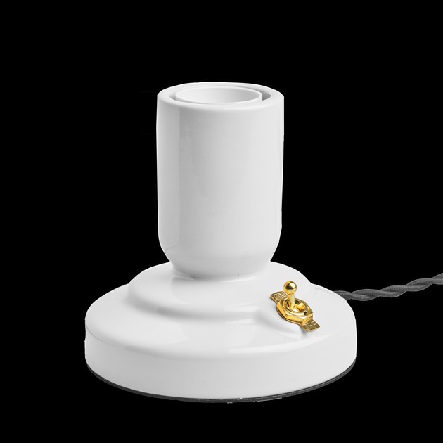 RETRO bordslampa porslin white 1,8m tvinnad textilkabel