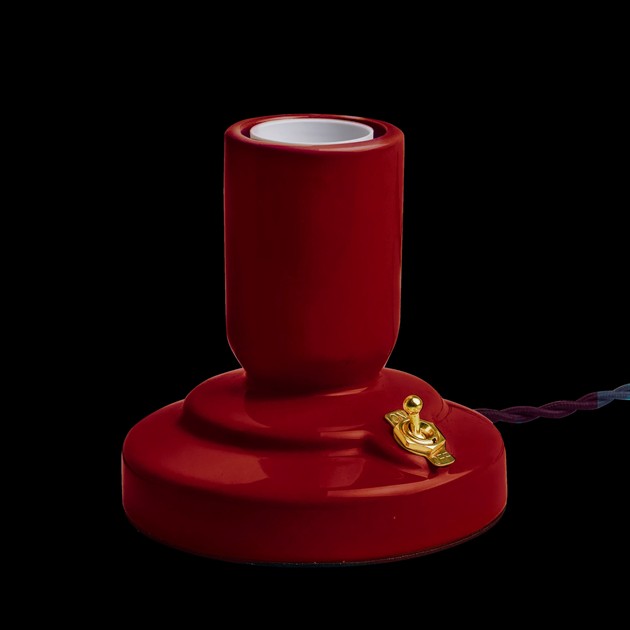 RETRO bordslampa porslin burgundy 1,8m tvinnad textilkabel