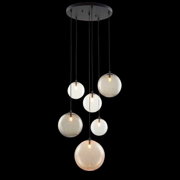 GRAPPO taklampa 6 glas clear, grey, gold