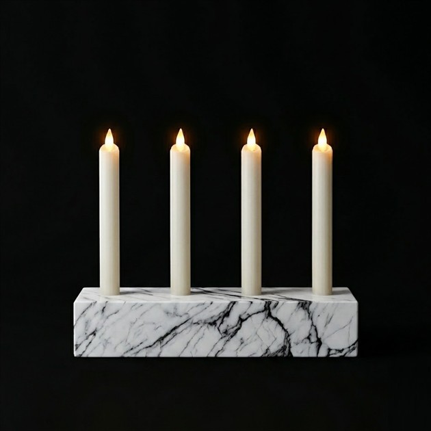 ROYALE ljusstake vit marmor inklusive 4 batteriljus