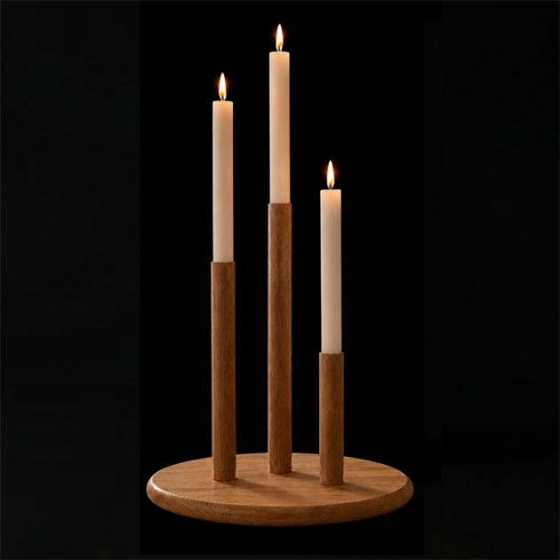 NORDEN ljusstake trä inklusive 3 batteriljus